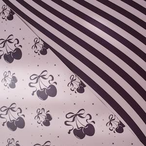 Luxury Pale Pink Birthday Gift Wrap for her featuring bold stripes and cherries design
