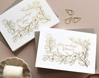 Luxury Gold Foil Mother’s Day Card for Mum, Elegant Floral Birthday Card for Mummy