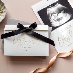 Tarjeta de anuncio de embarazo personalizada para abuelos, tarjeta de revelación de embarazo, tarjeta "Tenemos un secreto" con foto escaneada.