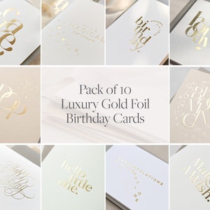 Paquete de diez tarjetas de cumpleaños de lujo con lámina de oro