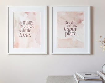 So Many Books So Little Time Wall Art, Books are my happy place Quote Print, Book Prints, Gifts for book lovers