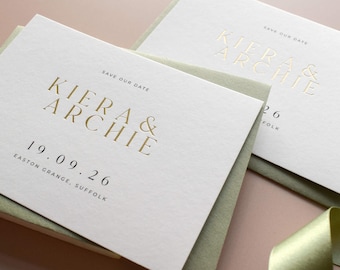 Aliferous Save the Date Sample | Gold Foil Save the Date Card | Minimal Modern Wedding Save the Date | Luxury Wedding Stationery Sample