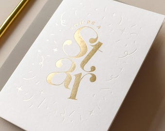 You're A Star Gold foil Congratulations card for exam results, promotion, new job, well done card, you passed!