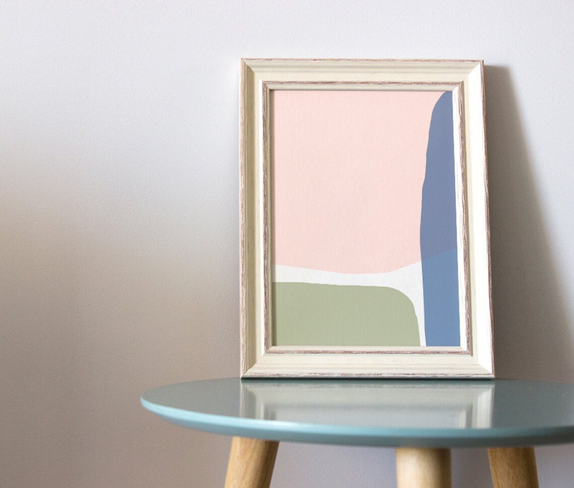 Pink blue abstract wall art Abstract shapes art Bedroom wall Etsy