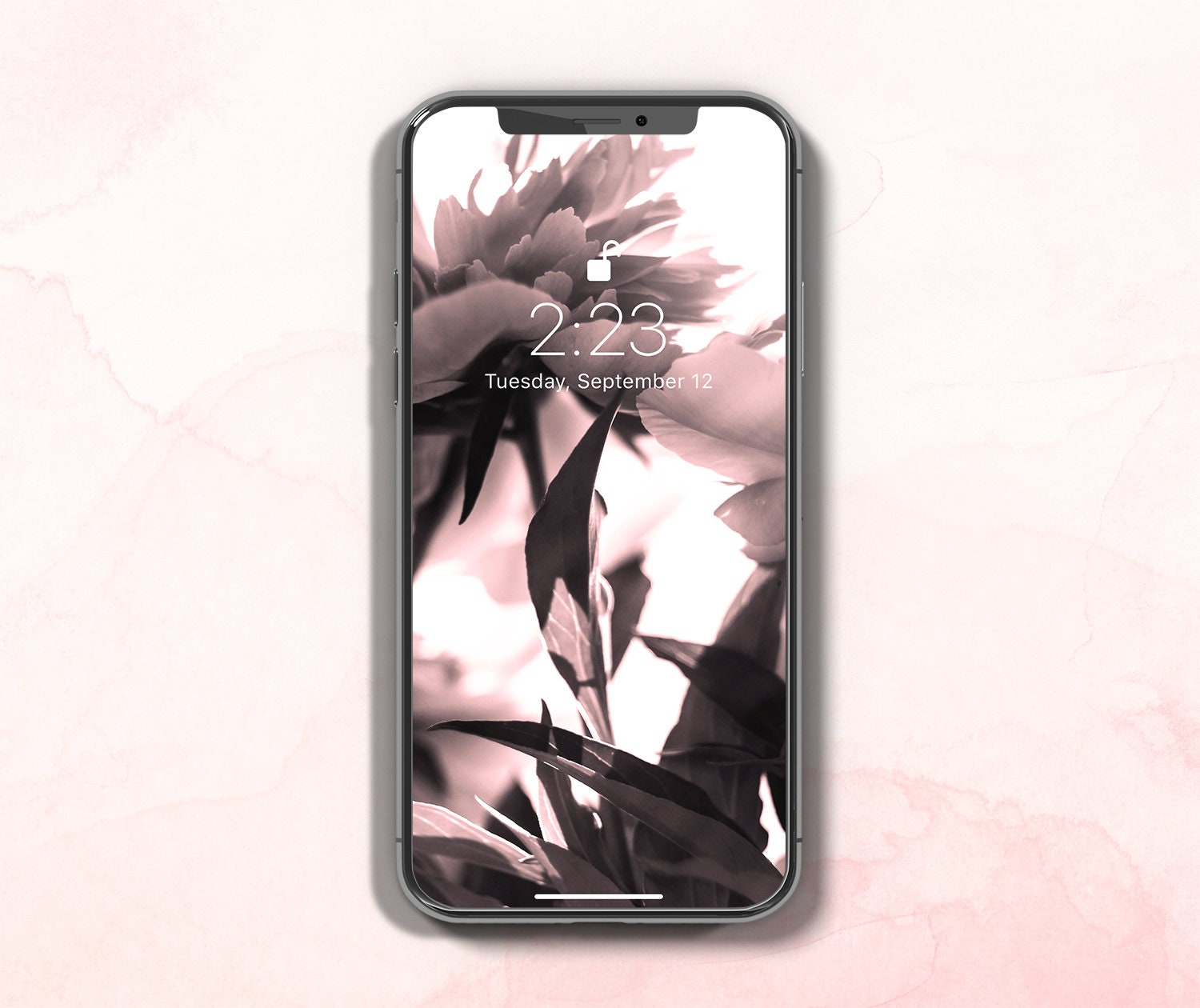 Floral Iphone Wallpaper Blush Pink Grey Phone Lock Screen Soft Etsy Australia