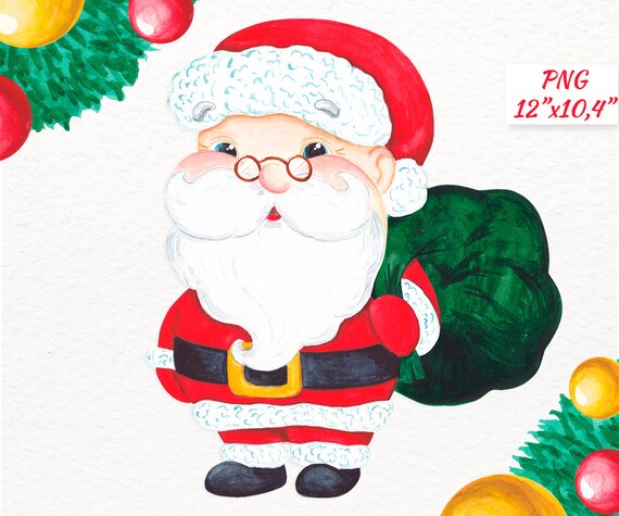 Santa Clipart Santa Claus Digital Clipart Watercolor Santa Clipart Christmas Clipart Cute Santa Character Watercolor Clipart Download