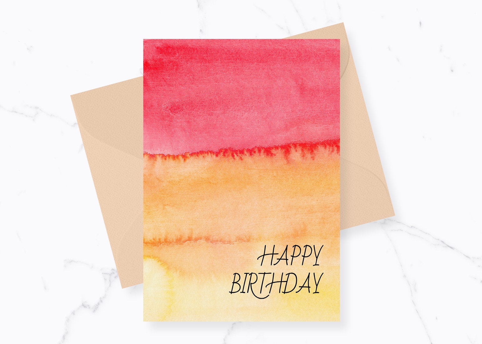 Watercolor Gradient Happy Birthday Card Red Orange Yellow - Etsy