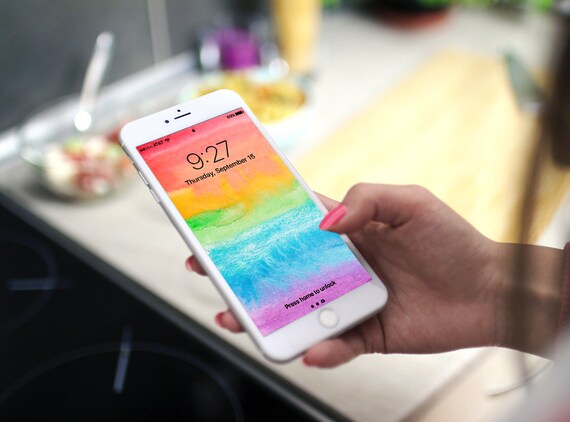 Rainbow Iphone Wallpaper Lgbt Phone Lock Screen Colorful Etsy Israel