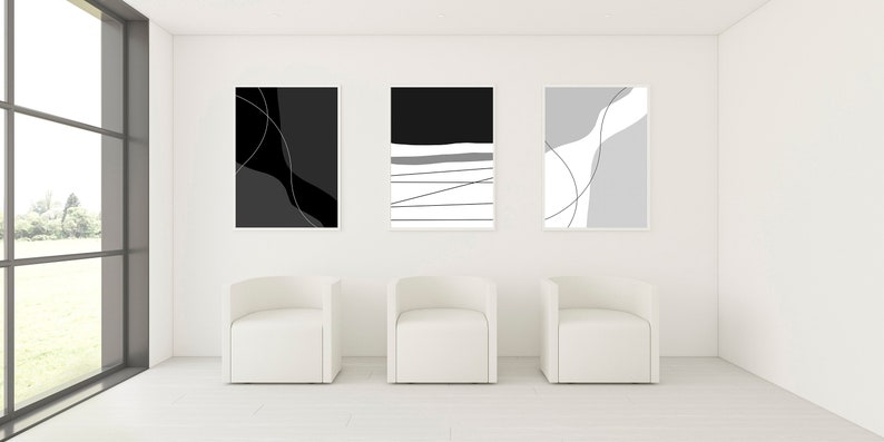Black and white set of 3 prints Contemporary art Abstract wall art Printable wall art Modern print Minimalist wall art Downloadable prints