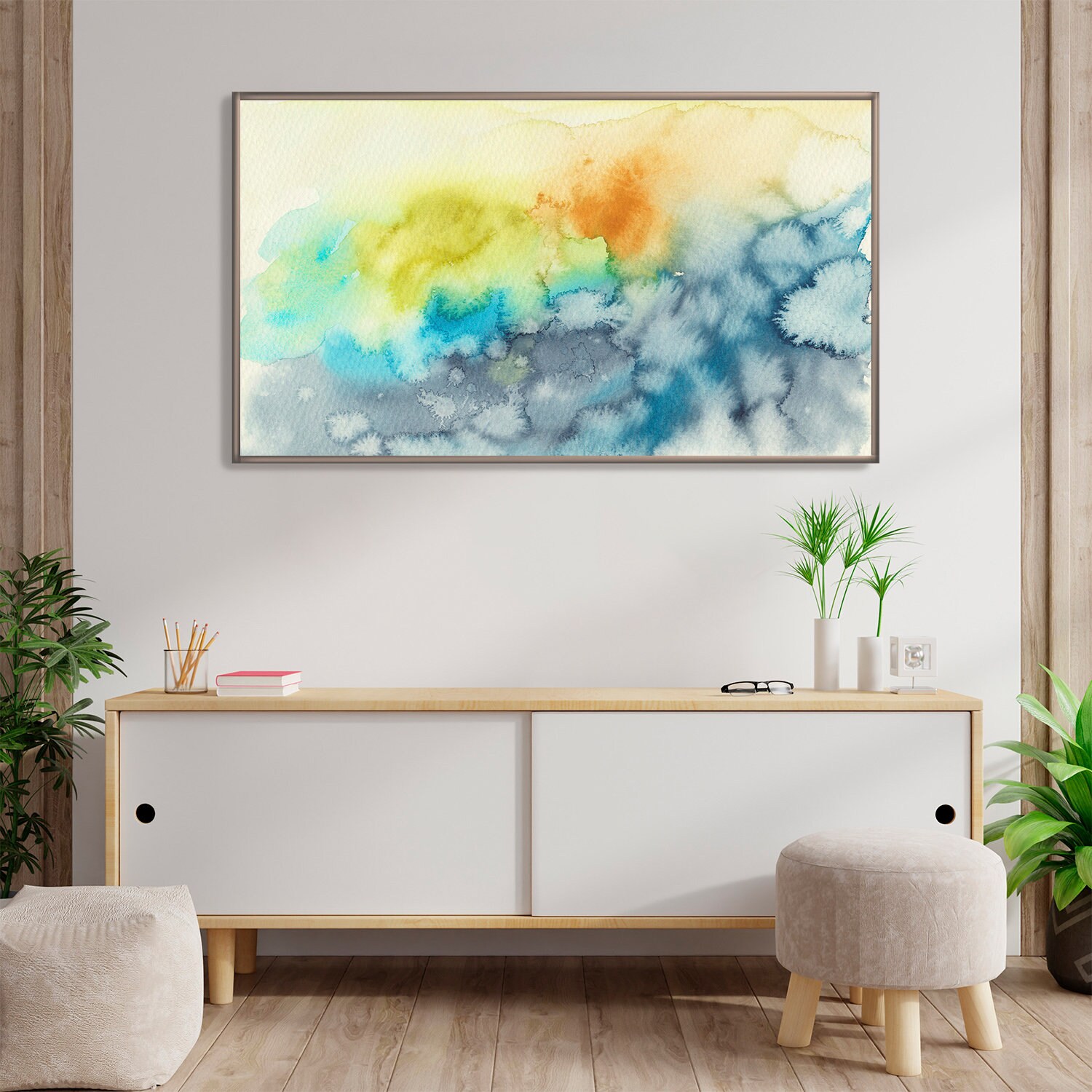 Frame TV Art Abstract Watercolor TV Art Blue Olive Orange Etsy