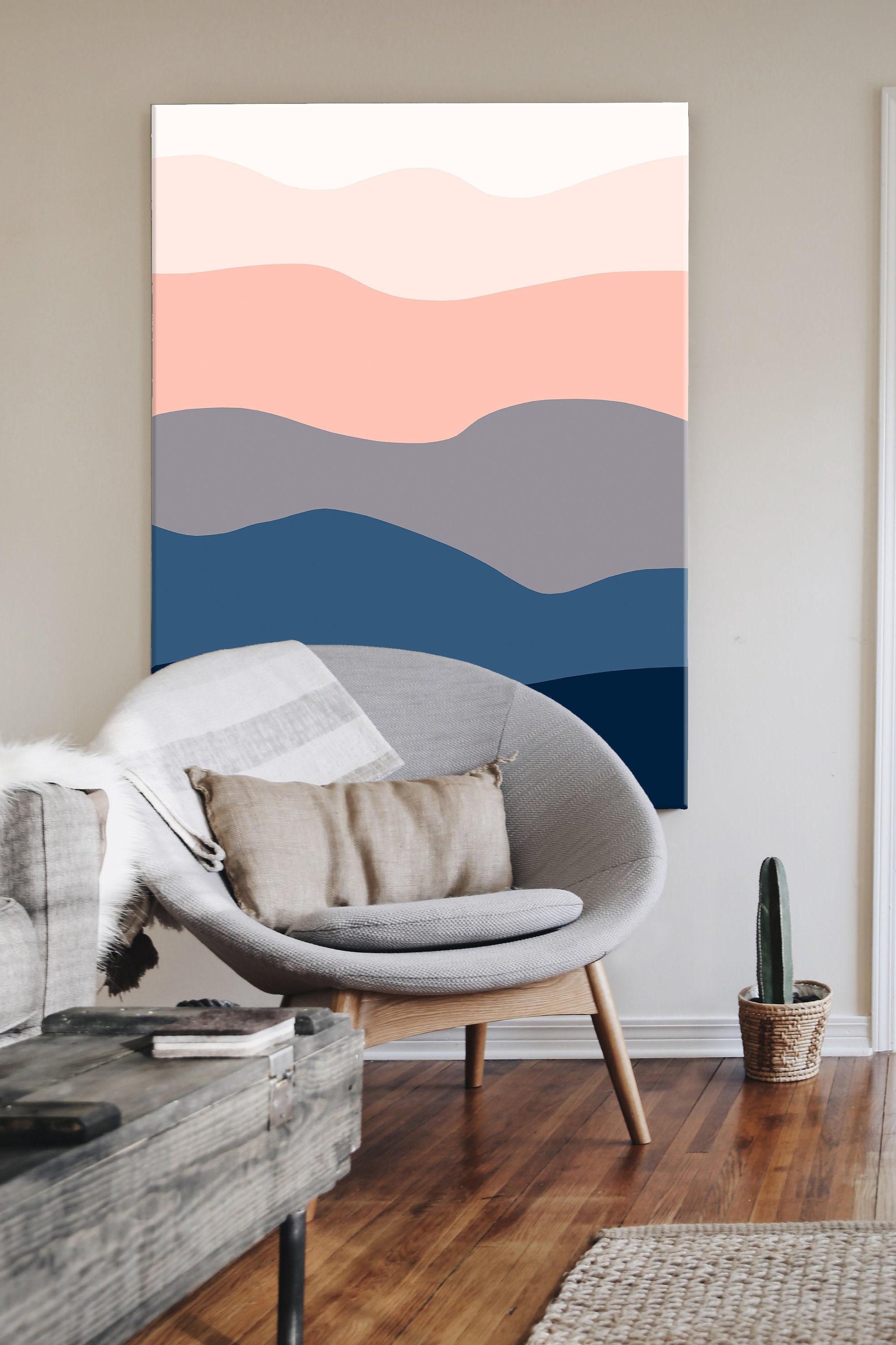 Abstract Beige Navy Blue Wall Art Downloadable Print Modern Etsy