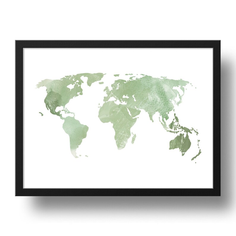 Sage green World map wall art World map print Printable wall Etsy