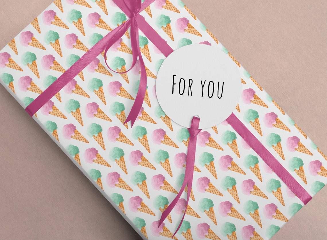 Printable Scrapbook Paper Ice Cream Wrapping Paper Pink Mint Etsy