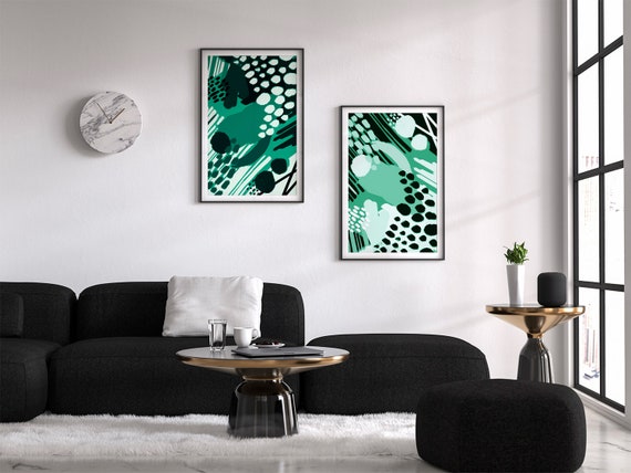 Abstract Emerald Wall Art Set Of 2 Prints Printable Wall Art Emerald Green Bedroom Wall Decor Abstract Prints Downloadable Art