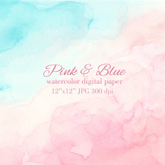 Pink Blue Watercolor Background Digital Paper Digital Etsy