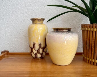 Set of 2 vintage ceramic vases – Scheurich Keramik – West Germany – 1970s – Mid-Century vases – yellow, cream, brown – flower vase