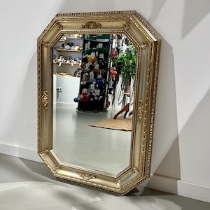 50s 60s golden wooden wall mirror.