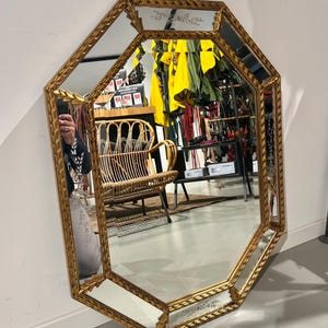 50s 60s golden wooden wall mirror.