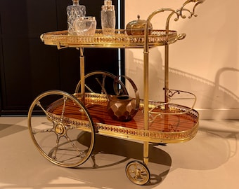 Vintage Brass Bar Cart | Hollywood Regency Drinks Trolley | Italian Serving Cart | Mid Century Brass Tea Cart | Rolling cocktail trolley