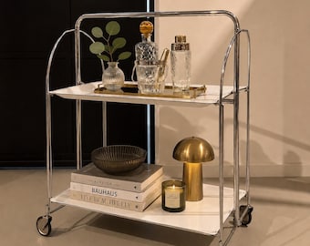 1970s DINETT Bar Cart | Folding Chrome Serving Trolley | Mid Century Modern Rolling Tea Cart | German Vintage Furniture