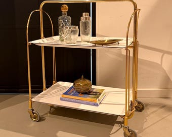 1970s DINETT Bar Cart | Folding Chrome Serving Trolley | Mid Century Modern Rolling Tea Cart | German Vintage Furniture