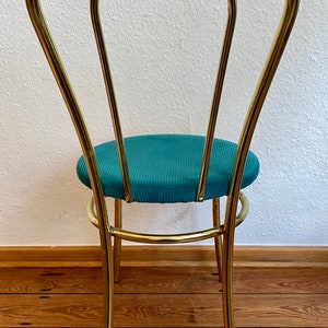 Set of 2 Golden chair and stool with a turquoise fabric cushion. image 7