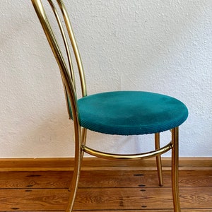 Set of 2 Golden chair and stool with a turquoise fabric cushion. image 6