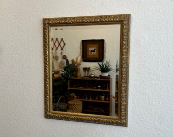 50s 60s golden wooden wall mirror.