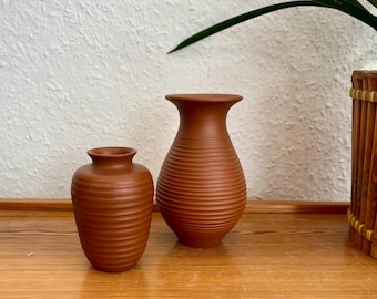 2 Vintage Ceramic Vases | Hand-thrown Terracotta Vases | Minimalist Design | Mid-Century | 1970s | Vase Set