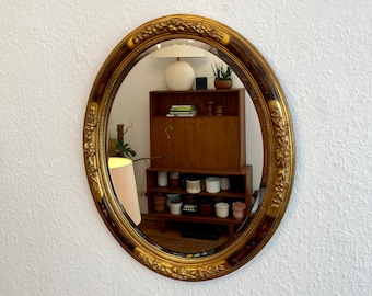 50s 60s wooden wall mirror - Made in Belgium.