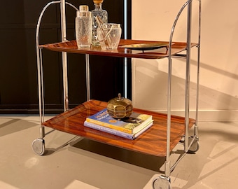 Vintage Dinett Folding Bar Cart | Gerlinol Trays | German Mid Century Modern Serving Trolley | Chrome Drinks Cart | Space saving design