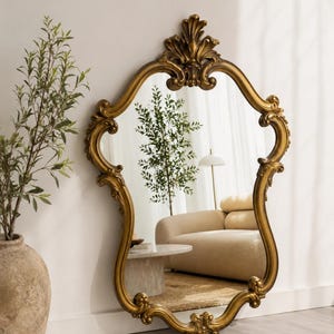 Large Vintage Baroque Gold Wall Mirror | Ornate Rococo Style Mirror | Hollywood Regency Decor | French Inspired Statement Mirror