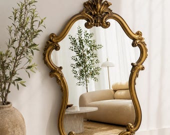 Large Vintage Baroque Gold Wall Mirror | Ornate Rococo Style Mirror | Hollywood Regency Decor | French Inspired Statement Mirror