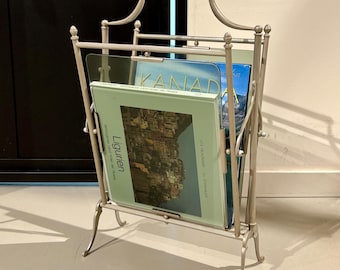Vintage Hollywood Regency Magazine Rack | Maison Jansen Style Newspaper Stand | Silver Plate Magazine Holder | French Neoclassical | 1970s