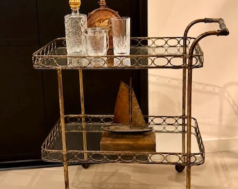Vintage Art Deco Bar Trolley | Iron Serving Trolley with Glass | Drinks Trolley | Home Bar | 1930s | Original Vintage