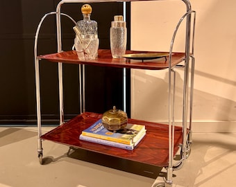 Vintage Dinett Folding Bar Cart | Gerlinol Trays | German Mid Century Modern Serving Trolley | Chrome Drinks Cart | Space saving design