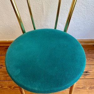 Set of 2 Golden chair and stool with a turquoise fabric cushion. image 8