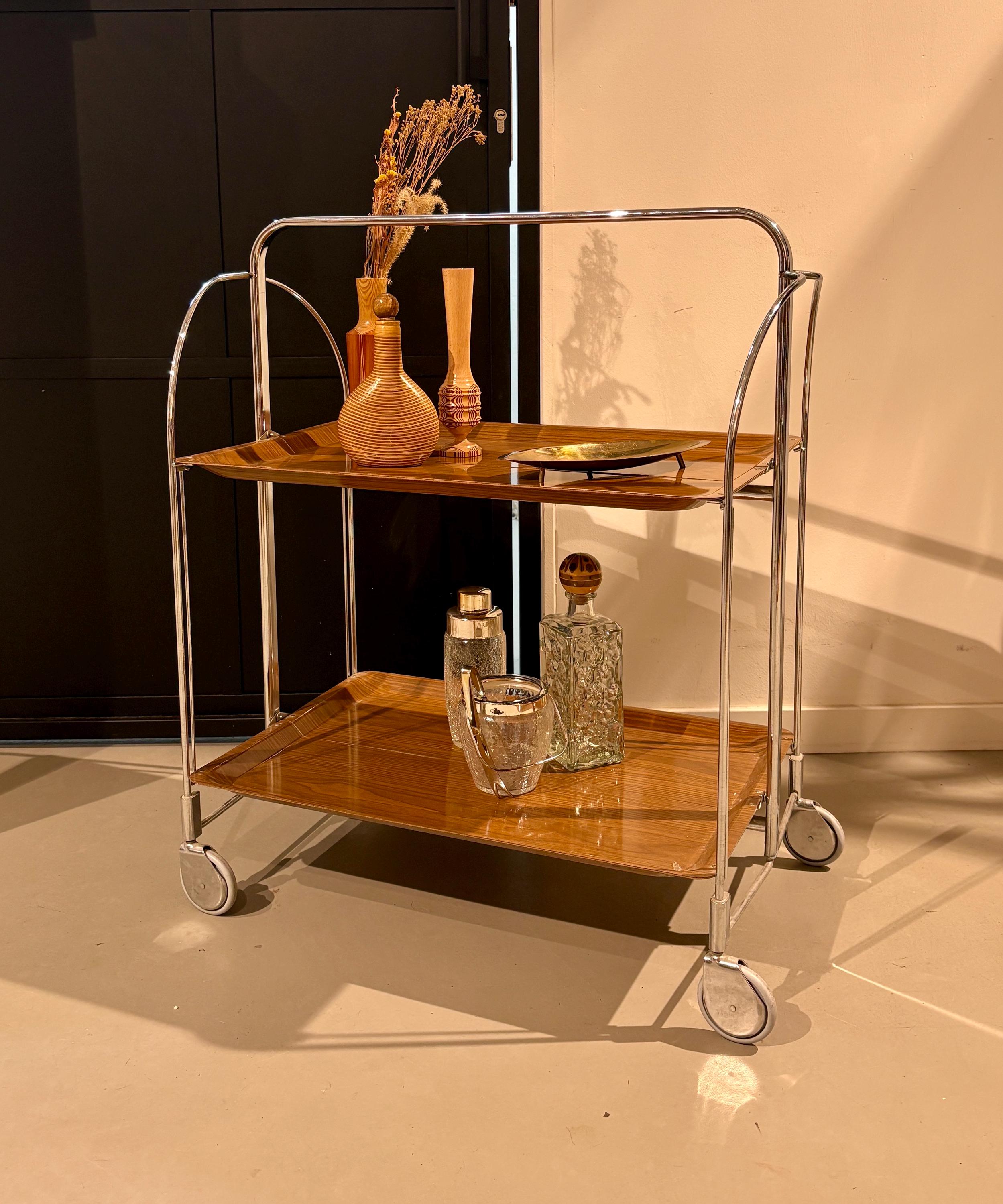 Chariot De Nourriture Vintage Années 60/70 – Table D'Appoint Bar – Plastique Blanc Et Chrome