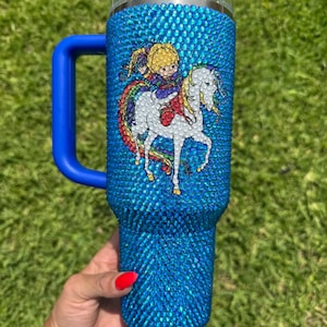 Rainbow girl Blue fully blinged Stanley 40oz