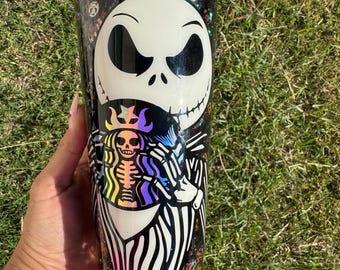 King Jack Glow in the Dark Snowglobe Tumbler with glitter Lid and rhinestone rim