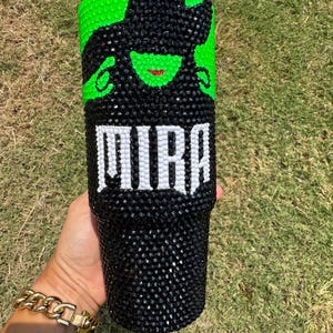 Witch green and black blinged protour Stanley tumbler Name