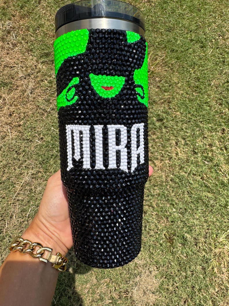 Witch green and black blinged protour Stanley tumbler Name