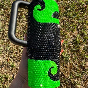 Witch green and black blinged protour Stanley tumbler green swirl
