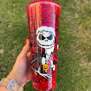 Halloween Christmas Santa Jack Red Snowglobe tumbler