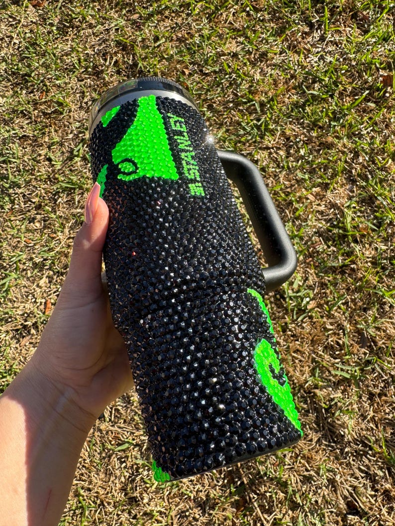 Witch green and black blinged protour Stanley tumbler image 7