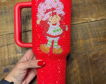 RED Strawberry Girl Fully Blinged Stanley