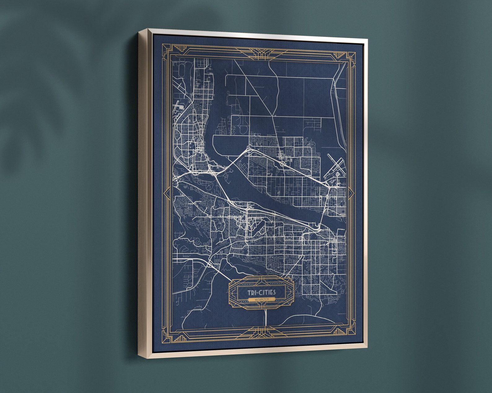 TRICITIES WA Framed Canvas Map Print Washington Art Deco Etsy
