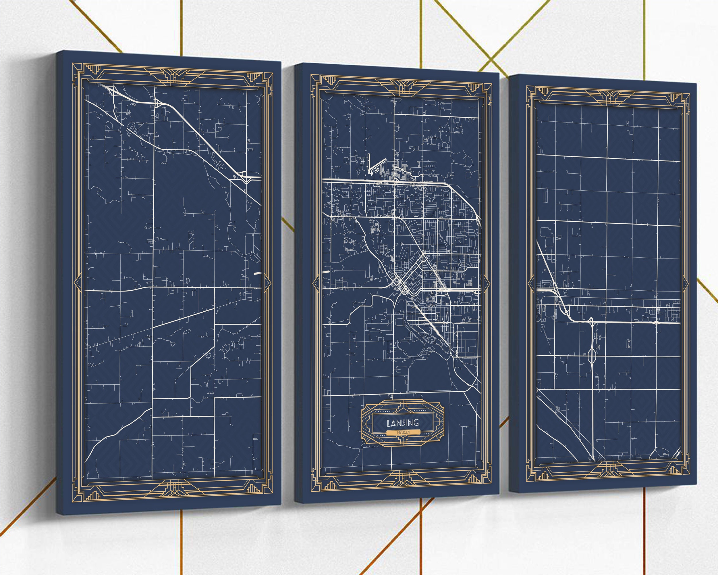 MIDLAND MI Canvas Map Print Michigan Art Deco Stretched ...