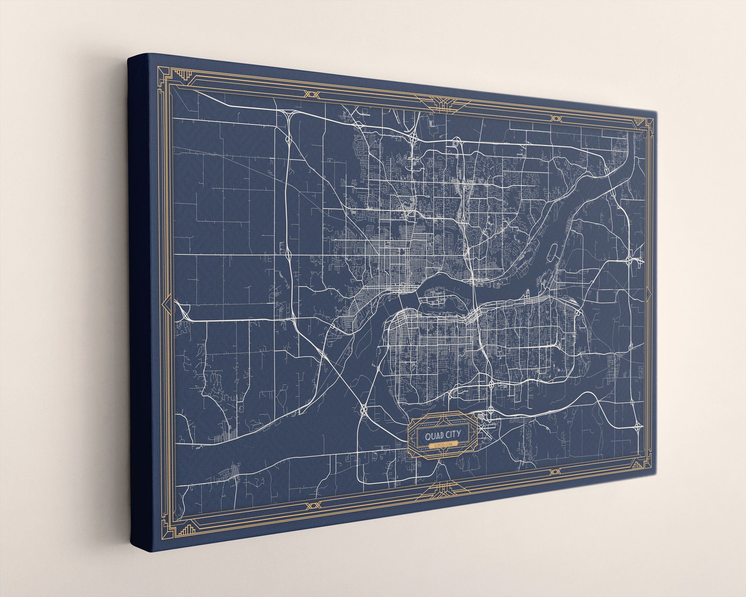 QUAD City IA IL Canvas Map Print Iowa Illinois Davenport Rock Etsy