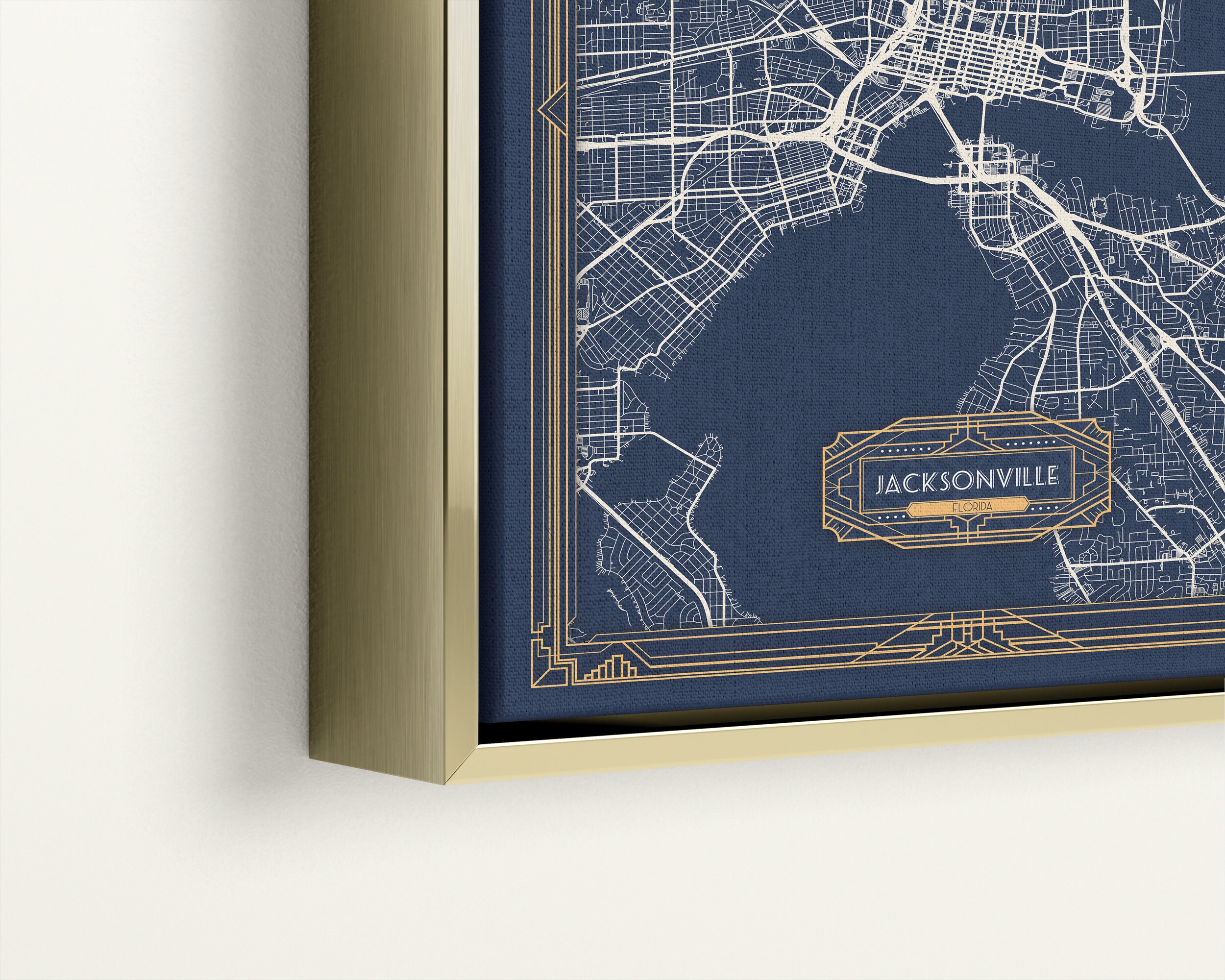 JACKSONVILLE FL Framed Canvas Map Print Florida Art Deco Etsy
